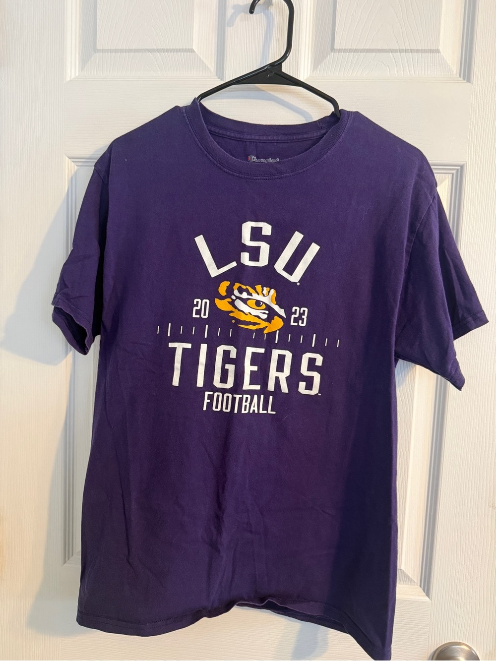 Champion Purple LSU Tigers Football Graphic Tee with White & Gold Print